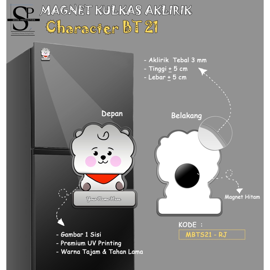 Magnet Kulkas Karakter BT21 Custom Nama