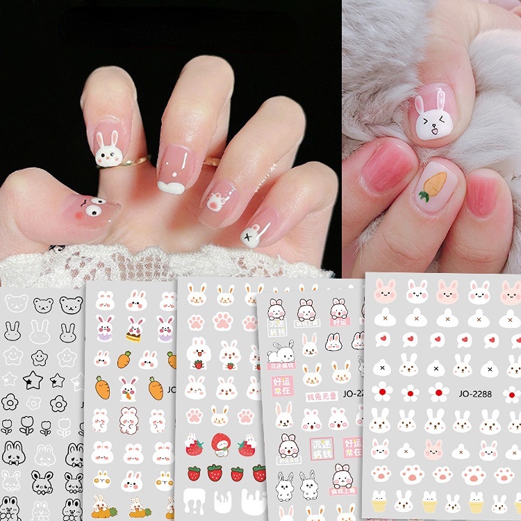 1pcs Dekorasi Nail Art Kelinci Lucu Kartun Anime Stiker Kuku Beruang Kecil Paw Nail Stiker DIY Stiker Kuku Untuk Anak Perempuan Dan Wanita