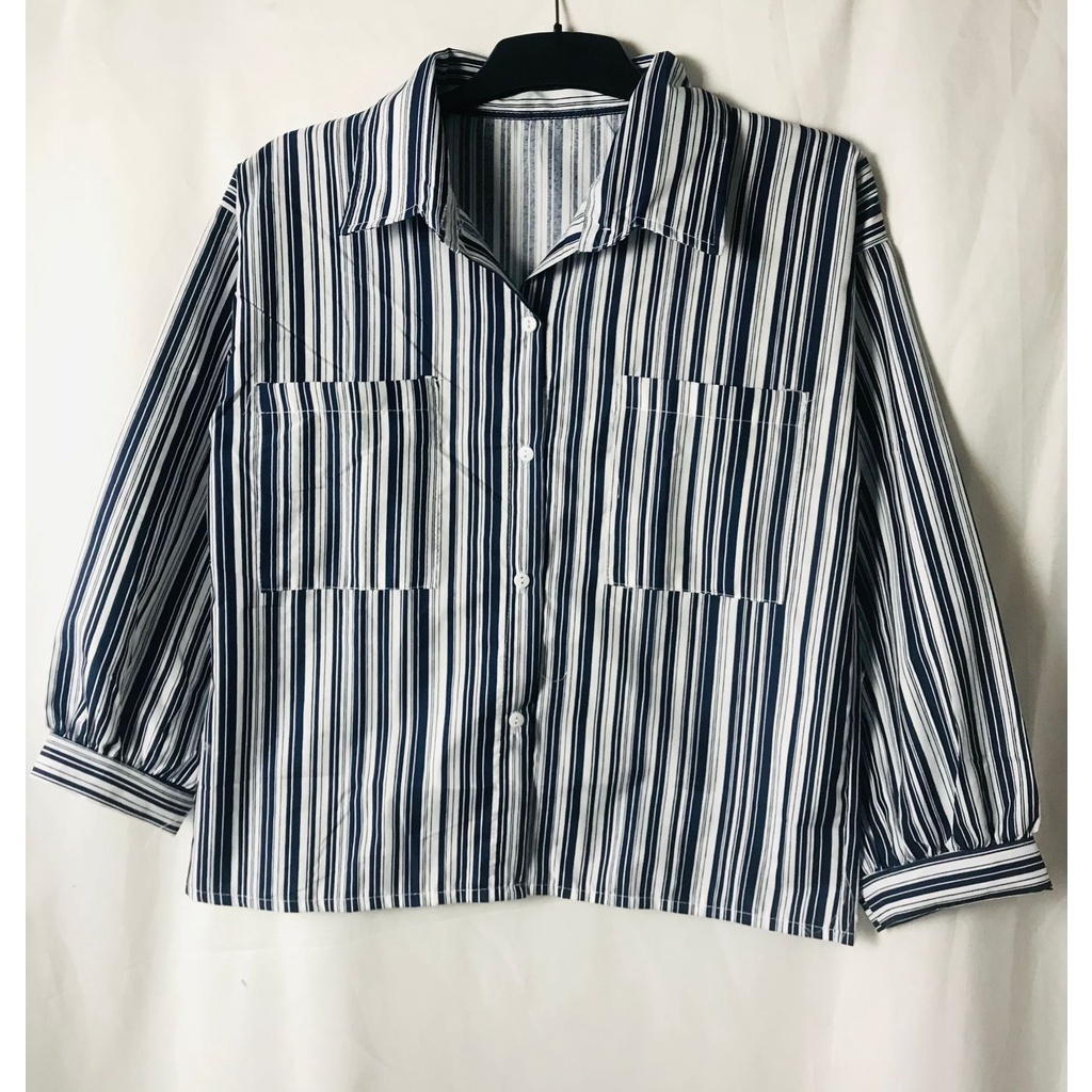 BEFAST - ZFC OOTD Kemeja Striped CACA / Shirt Miyuki Oversize / Kemeja Oversize Wanita Trendy / Atasan Lengan panjang / Pakaian Kerja Wanita Casual / Hem Stripe Terlaris / Fashion Kekinian Remaja ABG / Kem Bisa Di Jadikan Outer