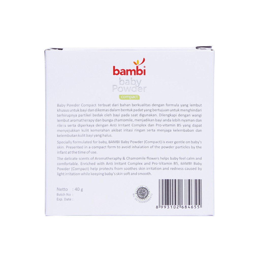 Bambi Baby Compact Powder 40gr - Bedak Padat Bayi Kulit Normal - Sensitif / Aromatherapy