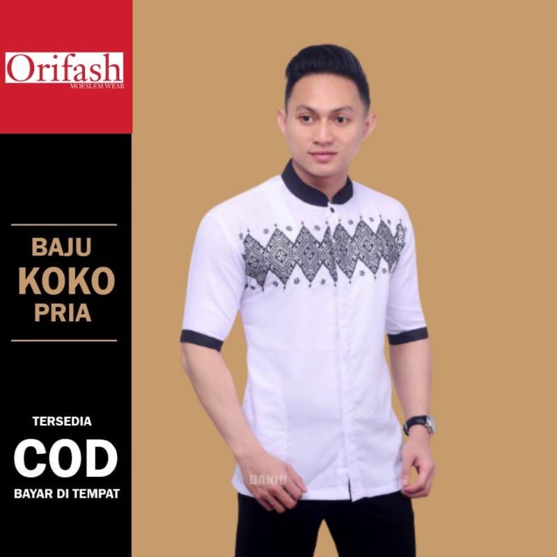 Baju koko pria bordir lengan pendek dewasa Size M L XL