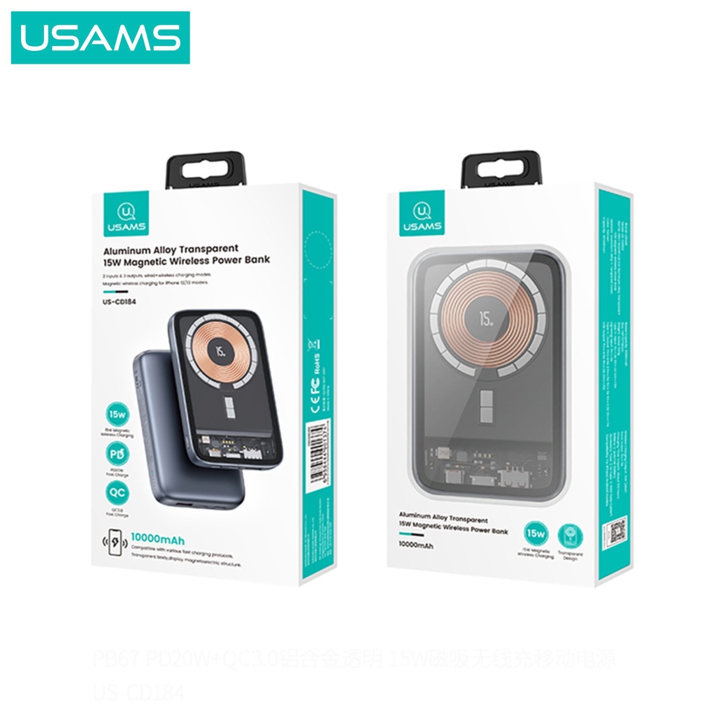 USAMS PB67 Powerbank Magnetic Magsafe Wireless 15W+20W 10000mAh