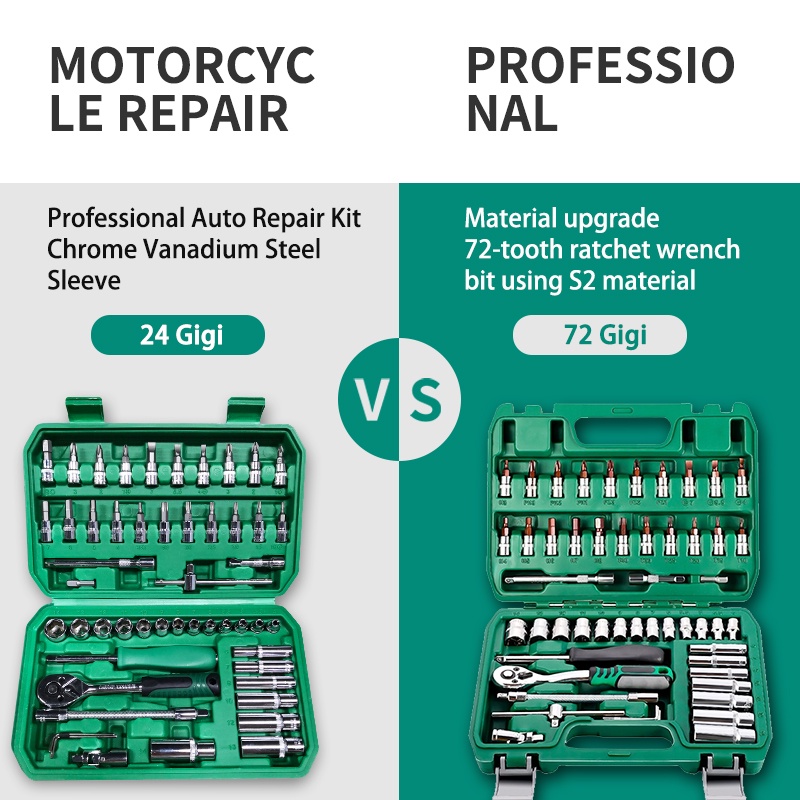 ISKU Kunci Shock Set 53pcs 24gigi/Full Lengkap Socket Toolkit 53pcs kunci Mata Sok