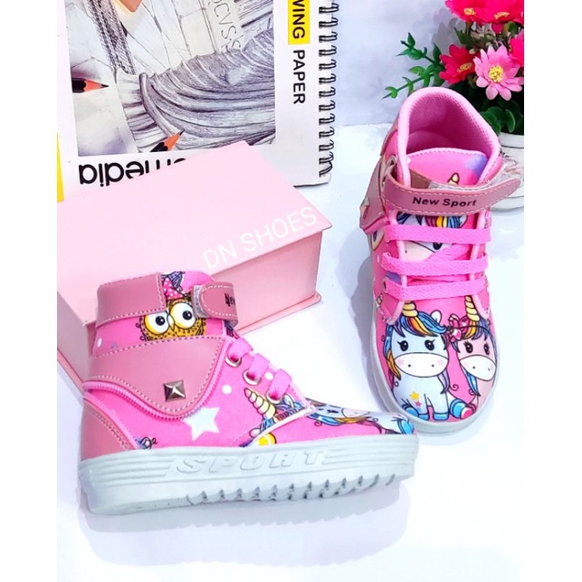 Boots Anak Perempuan Sepatu Anak Perempuan Karakter Uniqorn Pink