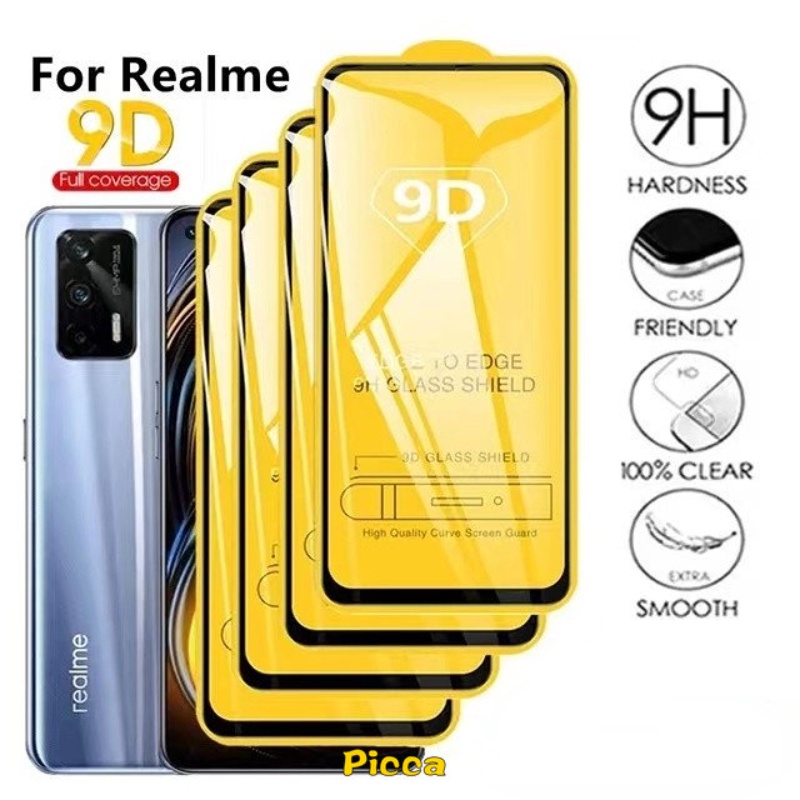 Realme C12 C21Y C33 C15 C30 C11 C25S C21 C25Y C20 C17 C25 C1 C2 Realme 9 Pro 7 7i 5i 56 6s 6i 8pro Narzo 20 30A 50A 9D Full Cover Pelindung Layar Tempered Glass