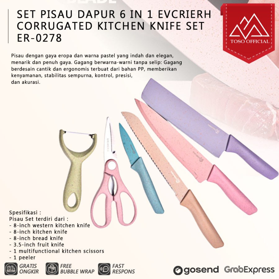 SET PISAU DAPUR 6 IN 1 EVCRIERH CORRUGATED KITCHEN KNIFE SET ER-0278