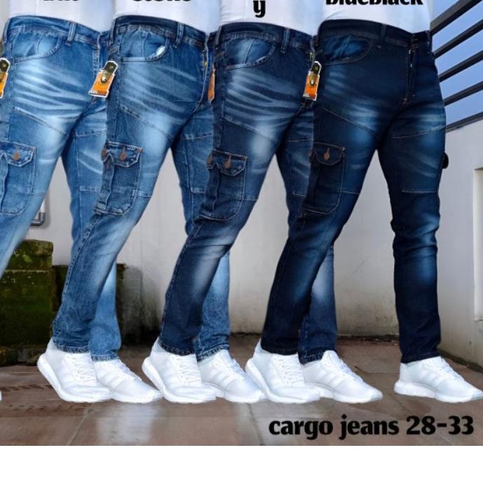 Diskon✔️grosir CELANA PANJANG PRIA CARGO JEANS SLIMFIT - CELANA PANJANG DENIM PDL SAKU  SAMPING PRIA