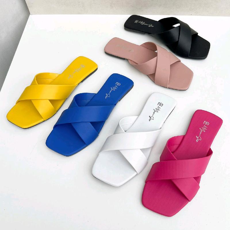 Jual Jsc Yoan Sandal Sendal Teplek Silang Kulit Sintetis Colorfull Shopee Indonesia