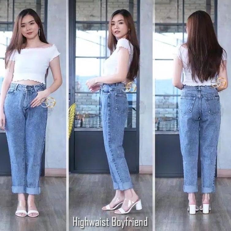 {GHC.21De22υ} CELANA BOYFRIEND JEANS SNOW WANITA //FREE BELT