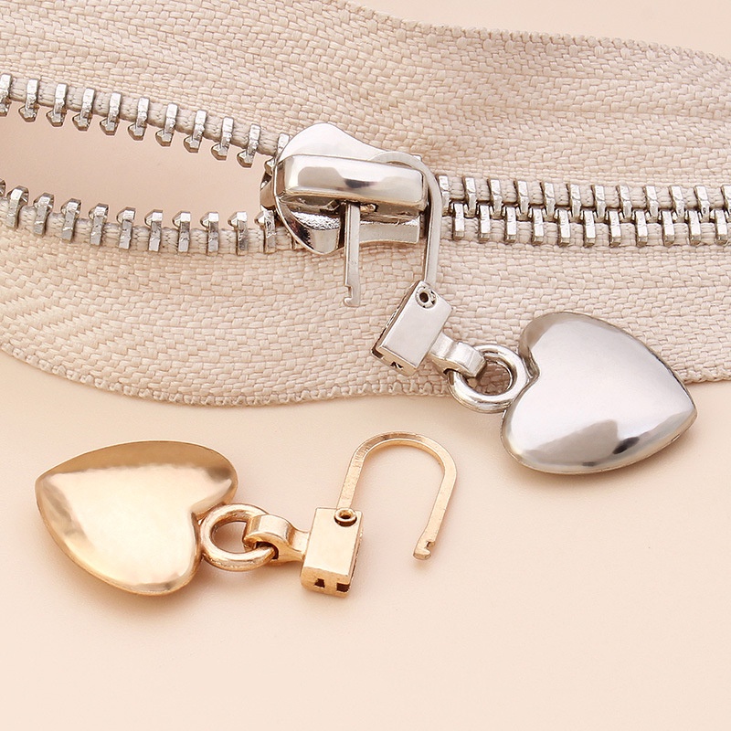Universal Detachable Metal Zipper Pullers Bentuk Hati Zipper Sliders Head Zipper Tarik Tab DIY Jahit Ritsleting Perbaikan Kits