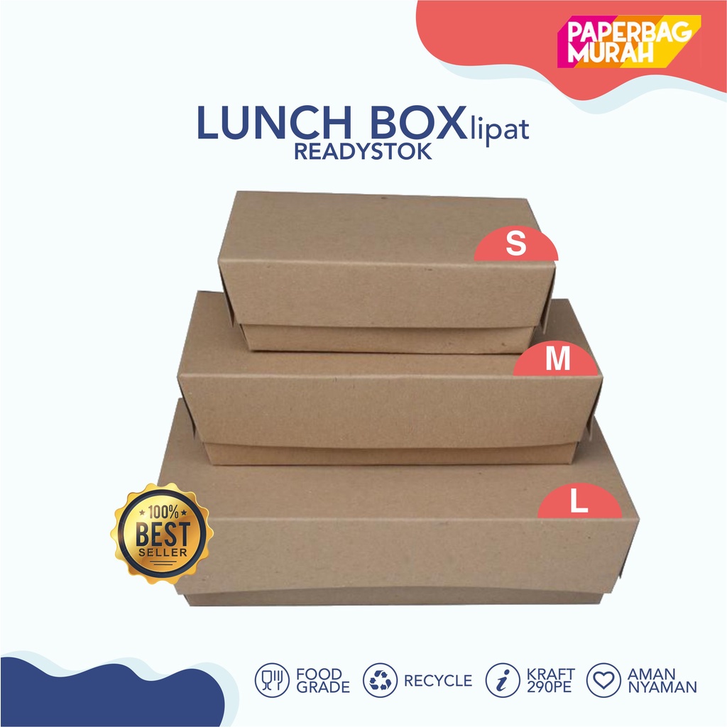 Lunch Box Paper Kraft Eco Nasi Kotak Murah (S/M/L), Paper Lunch Box Kertas (LIPAT)