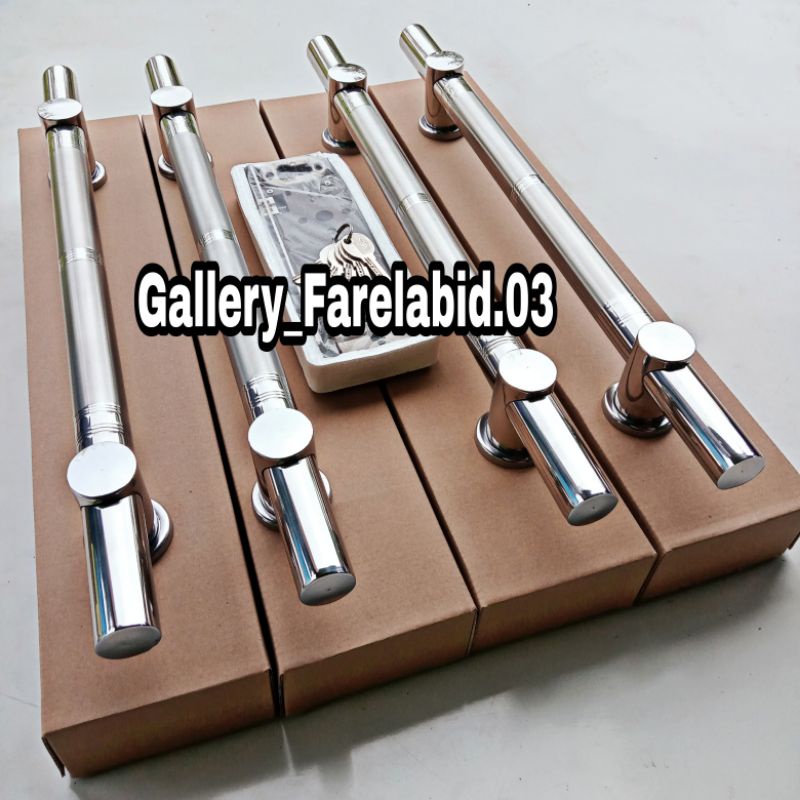 Handle Pintu Rumah Stainless Steel Kotak Crom 45 Cm Full Set Body Kunci Gagang Pintu Rumah Modern Mewah Set Bodi Pelor Pegangan Pintu Kupu Tarung Bulat Tarikan Pintu Rumah Utama Minimalis