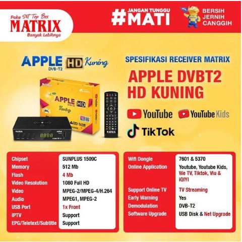 STB MATRIX DVBT2 APPLE KUNING HD