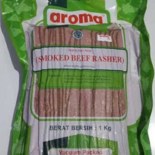 

aroma smoked beef rasher daging sapi asap 1kg