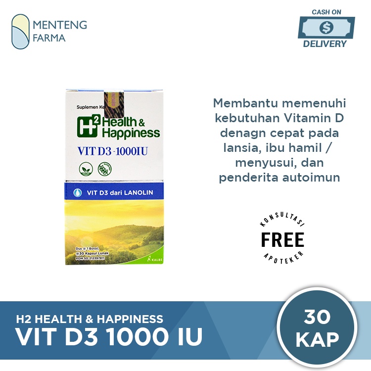 H2 Vit D3 1000 IU 30 Kapsul - Suplemen Vitamin D3 Bantu Jaga Daya Tahan Tubuh