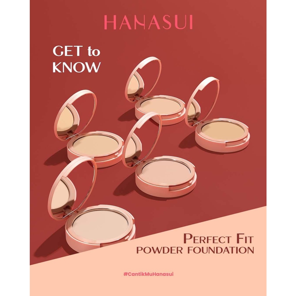 HANASUI Perfect Fit Powder Foundation Indonesia / 12.5g With UVA + UVB And Pollution Protection Control Shine &amp; Long Wearing Soft Matte Natural Finish Blur Imperfections / Bedak Padat Compact / Cosmetic Makeup Face Make Up Cushion Setting Loose Blush Lip