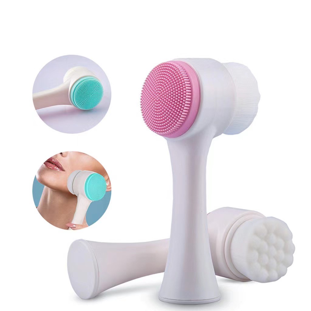 Sikat Pembersih Cuci Muka 2 Sisi Facial Brush 2in1 Sikat Pijat AB15  Wajah Silicone Brush