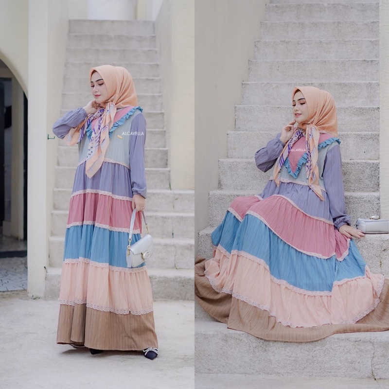 GAMIS GHANIA by ALCAVELLA Size S - XXL -  DRESS RAINBOW Cantik Nyaman & Elegan Wanita - Gamis Rainbo