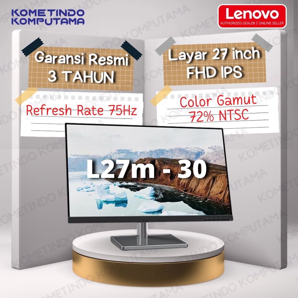 L27m-30 27&quot; LED Monitor Lenovo FHD IPS VGA HDMI USB-C, Speaker, 75Hz, 72% NTSC VERTIKAL - Garansi Resmi