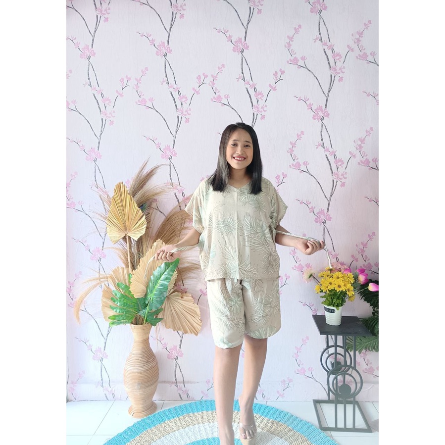 Piyama Wanita Celana Pendek Jumbo Bunga / Setelan Rayon Pendek Jumbo Murah / Pajamas Katun Rayon