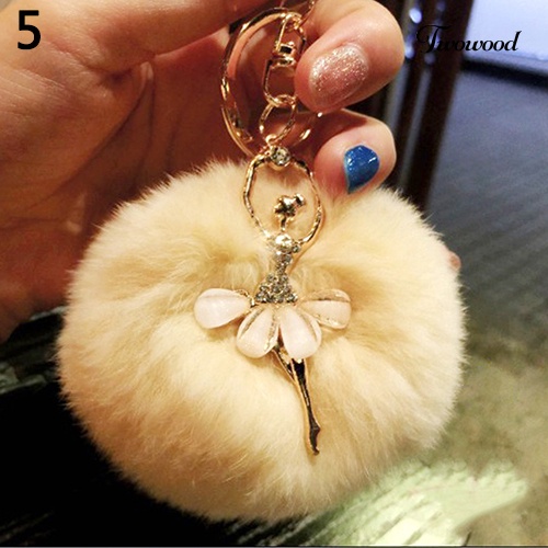 Twowood Fashion Pompom Bola Bulu Mobil Liontin Handbag Keyring Lovely Handbag Keychain