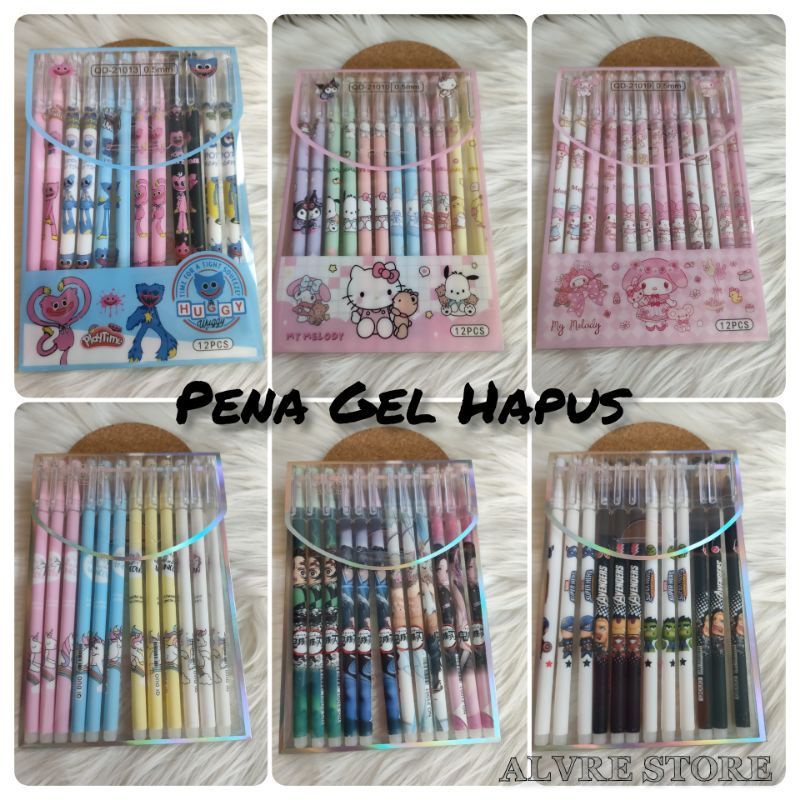 12Pcs PEN GEL Karakter Pena Bolpen Gel Lucu Fancy