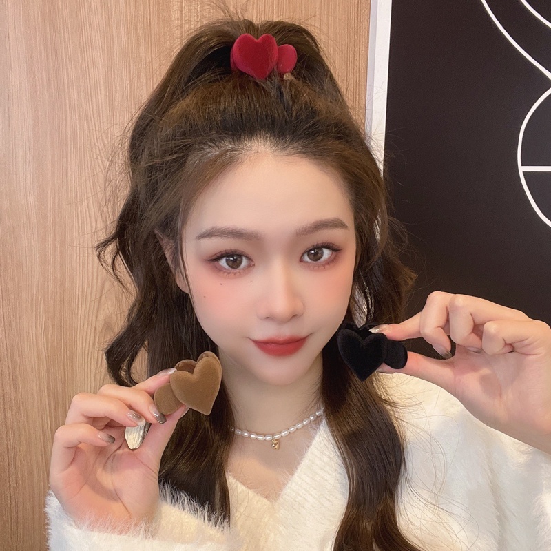 Korea Merah Hati Klip Rambut Gadis Fashion Sederhana Tinggi Ponytail Jepit Rambut Wanita Aksesoris Rambut