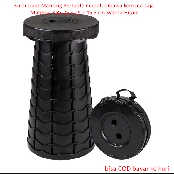Kursi Lipat Mancing Portable mudah dibawa kemana saja Material ABS 25 x 25 x 45.5 cm Warna Hitam