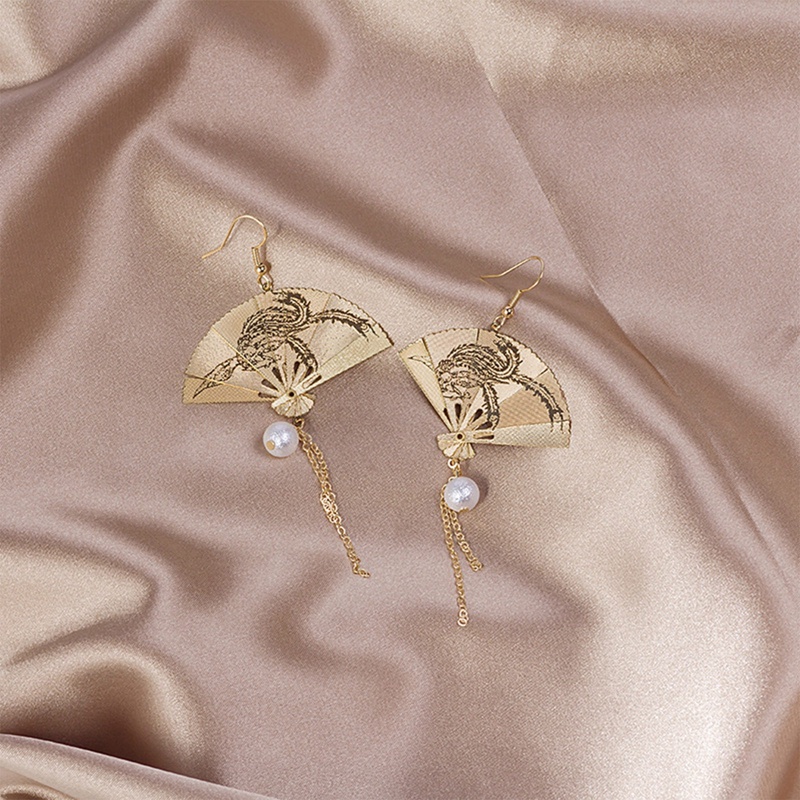 Fancyqube Gaya Cina Kipas Lipat Pemodelan Gantung Menjuntai Anting Wanita Mode Sederhana Mencegah Alergi Kait Telinga Indah
