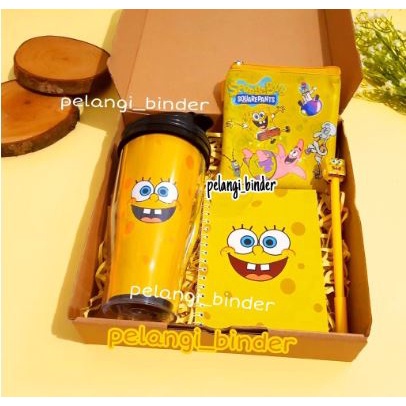 

Paket box pensil + note + pouch + tumbler Spongebob