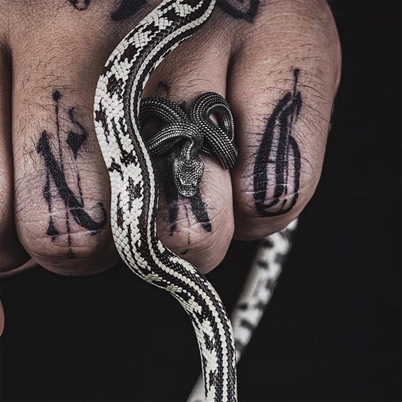 Vintage Viper Ring Adjustable Rattlesnake Ring Cincin Pria Dan Wanita Gaya Kepribadian Hewan Ular Cincin Gelap Punk Tiga Dimensi Snake Ring