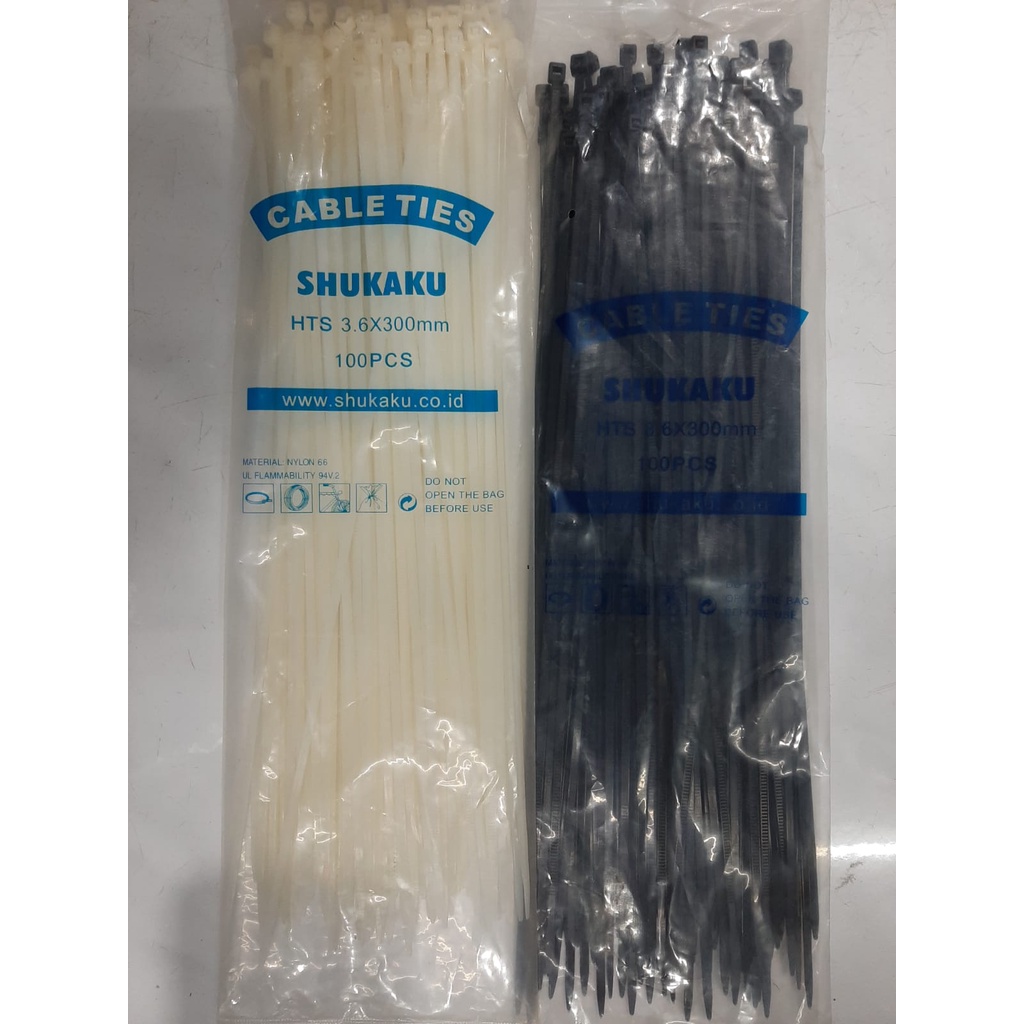 KABEL TIES PENGIKAT KABEL 30CM 12" SHUKAKU (100pcs) 300mmX3.6mm Putih Hitam