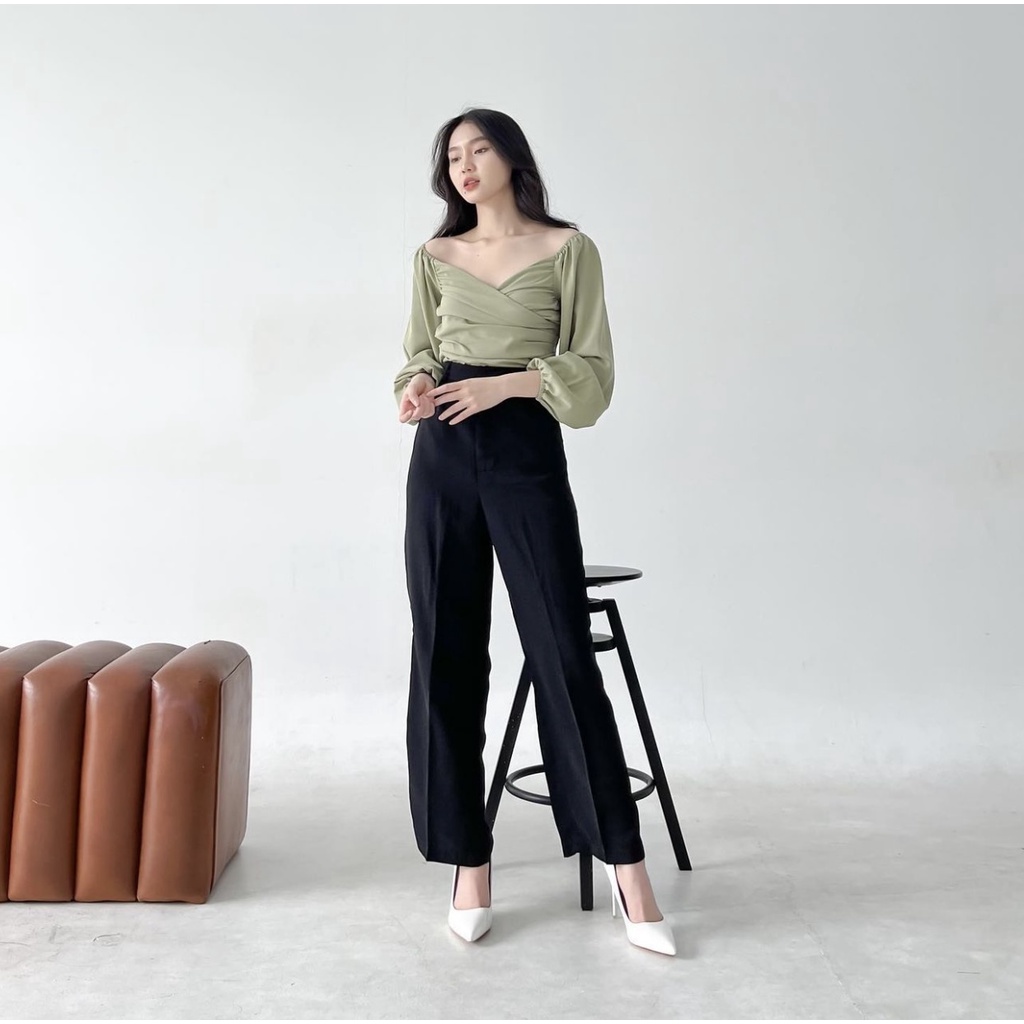 ELEANOR LONGSLEEVE TOP BLOUSE WANITA PREMIUM KOREA - KEMEJA PESTA - KEMEJA KANTOR WANITA - TOP BASIC MEWAH V-NECK - ATASAN UNTUK KONDANGAN - TOP SEXY WARNA PASTEL - ATASAN MUSLIM - THR LEBARAN - HADIAH / KADO ULTAH UNTUK CEWEK