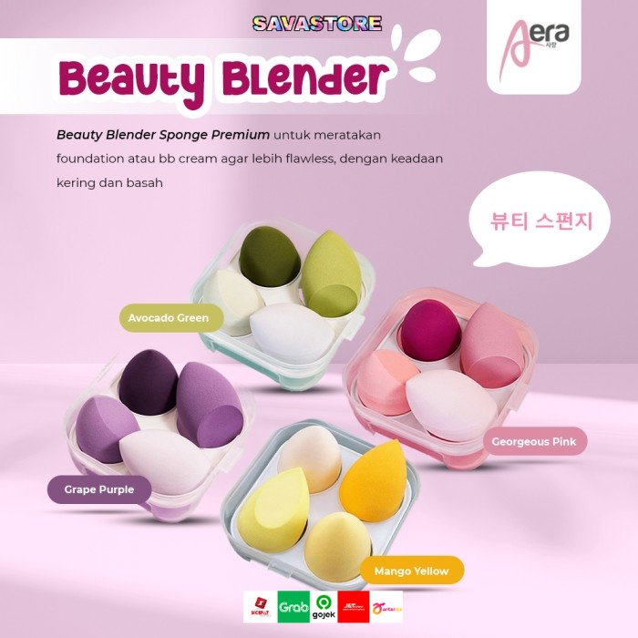 AERA Soft Sponge Beauty Blender Box Isi 4pcs - BB Cream Makeup Puff