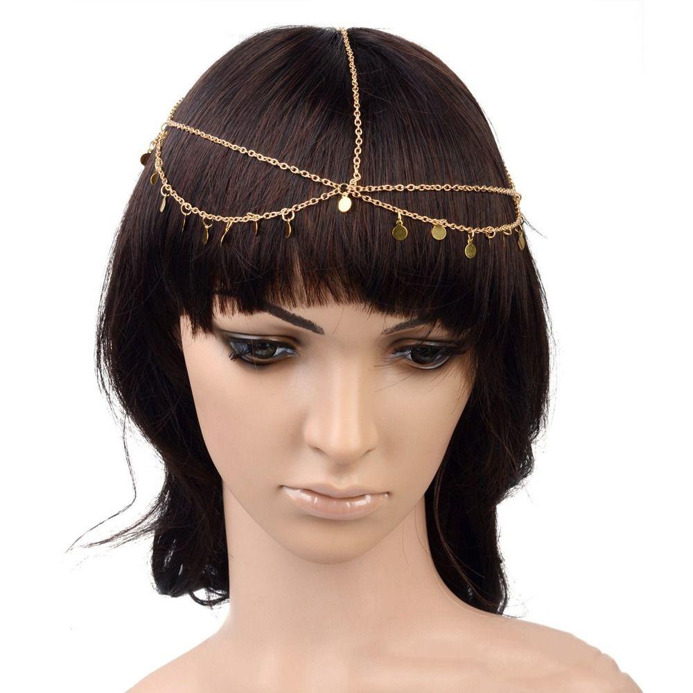 Nickolas1 Bohemia Bando Untuk Anak Hadiah Untuk Gadis Retro Multi-layer Rumbai Fashion Rambut Hoop Hanfu Hiasan Kepala Manis Headpiece Tetesan Air Berlian Imitasi Wanita Kepala Rantai