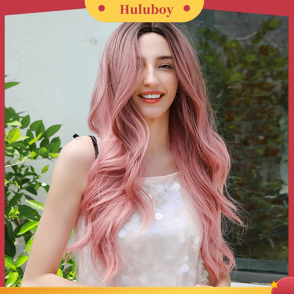 Wig Rambut Ekstensi Model Panjang Gelombang Bahan Serat Sintetis Suhu Tinggi Untuk Wanita