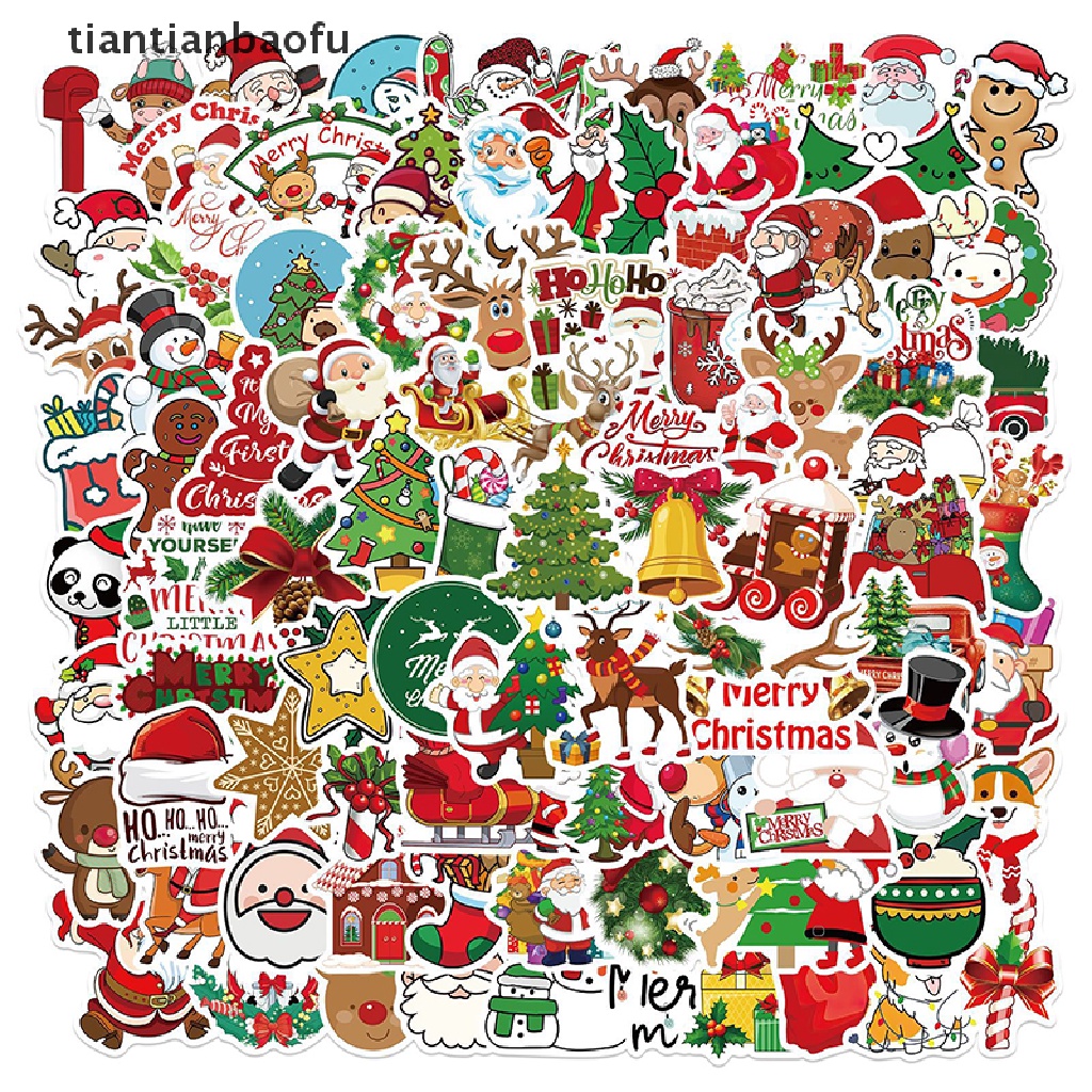 [tiantianbaofu] 100 Pcs Tahun Baru Merry Christmas Stiker Rusa Santa Claus Snowman Anak Hadiah Butik