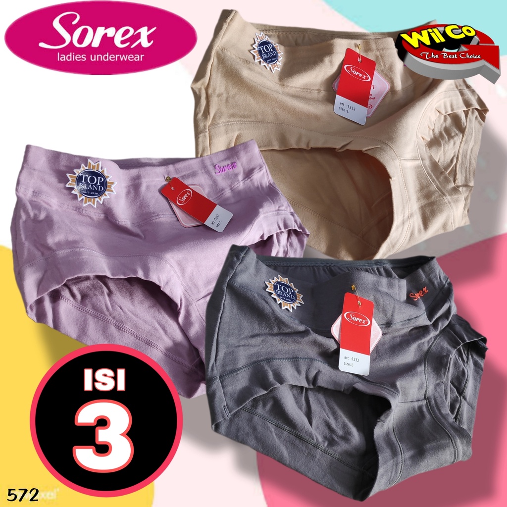 K572T - (HARGA PER 3 PCS) CELANA DALAM WANITA PAKAIAN WANITA PAKAIAN DALAM SOREX SIZE M - XXL