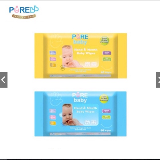 PURE BB Hand and Mouth Baby Wipes 60's n