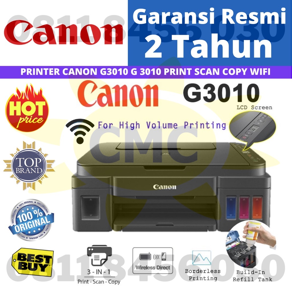 Canon Pixma G3010 All in One Printer G 3010 Print Scan Copy + WiFi Resmi