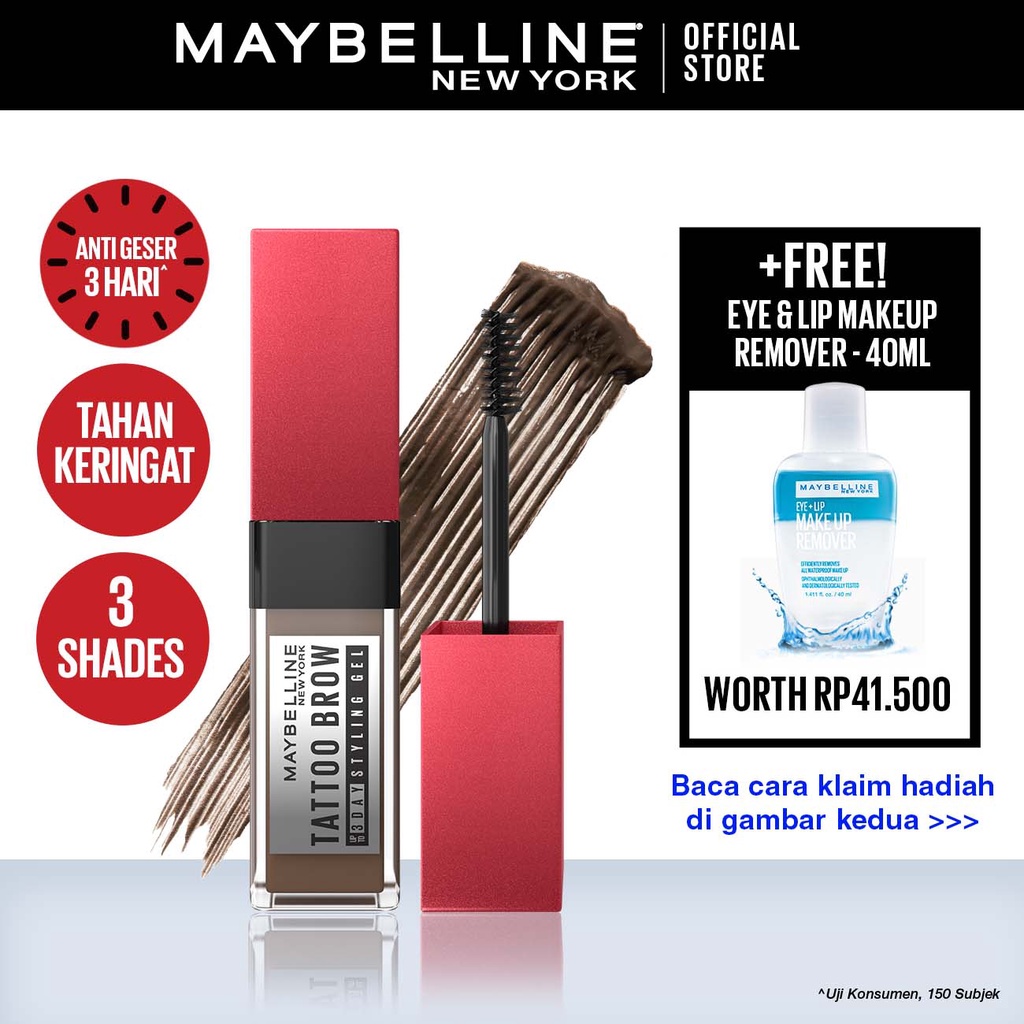 Maybelline Tattoo Brow 3 Day Styling Gel Brown Cokelat - Makeup Eye Brow Tint Waterproof Transferproof