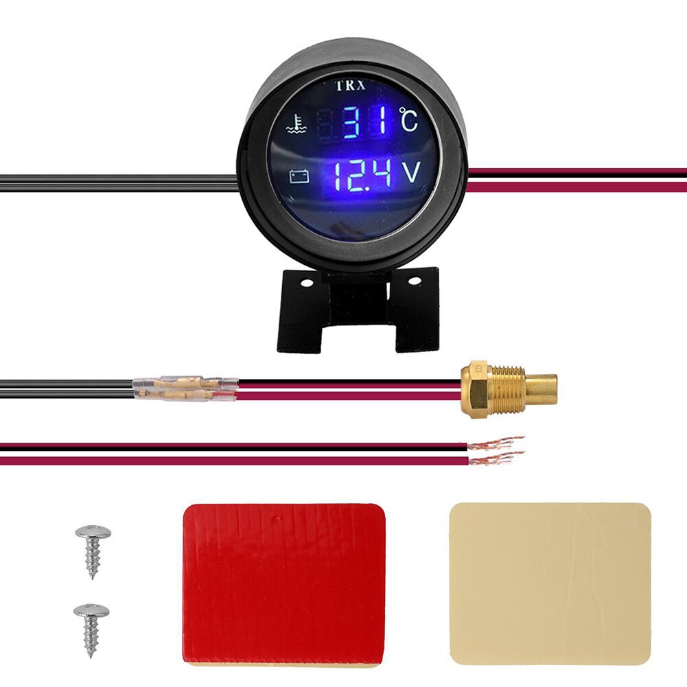 2 In 1 Sensor Suhu Air Digital Led Bentuk Bulat 2 In 1 Tegangan Volt Meter 12.0v 24v Untuk Mobil Truk