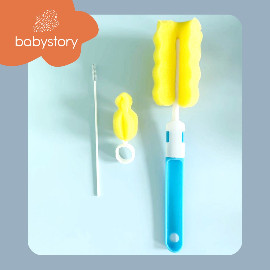 Sikat pembersih botol susu bayi 3 in 1 sikat pembersih botol asi Sponge Pembersih Dot Botol Bayi 1 Set 3 pcs Sikat Pembersih Botol Susu Bayi