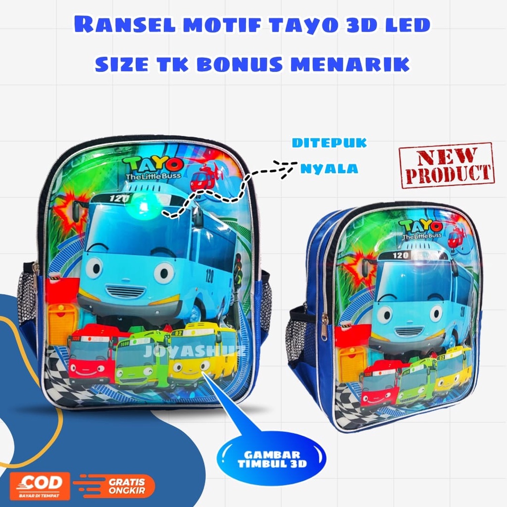 Tas Anak Laki Laki Karakter Tayy@ Gratis Bonus - Tas 3D - Ransel Anak Laki-laki - Ransel Anak SD TK  - T@yo  3 Dimensi - Tas Gratis Botol -  Tas Sekolah Anak - Tas Dorong Lucu - Joyashuz