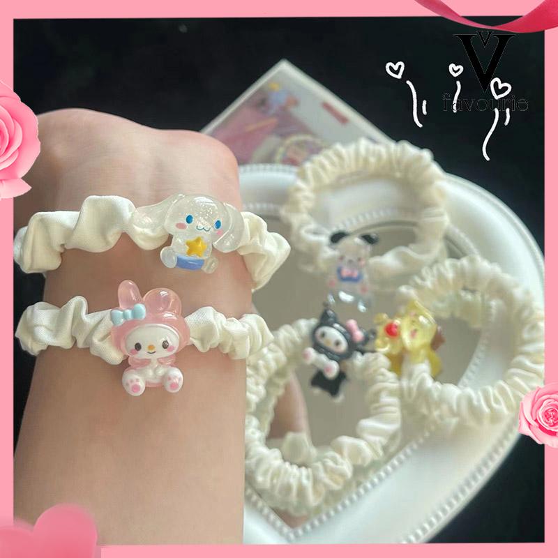 CODKartun Cinnamoroll Dog Lipit Cincin Rambut Gadis Manis Lucu Tali Rambut Karet Gelang Karet-FA