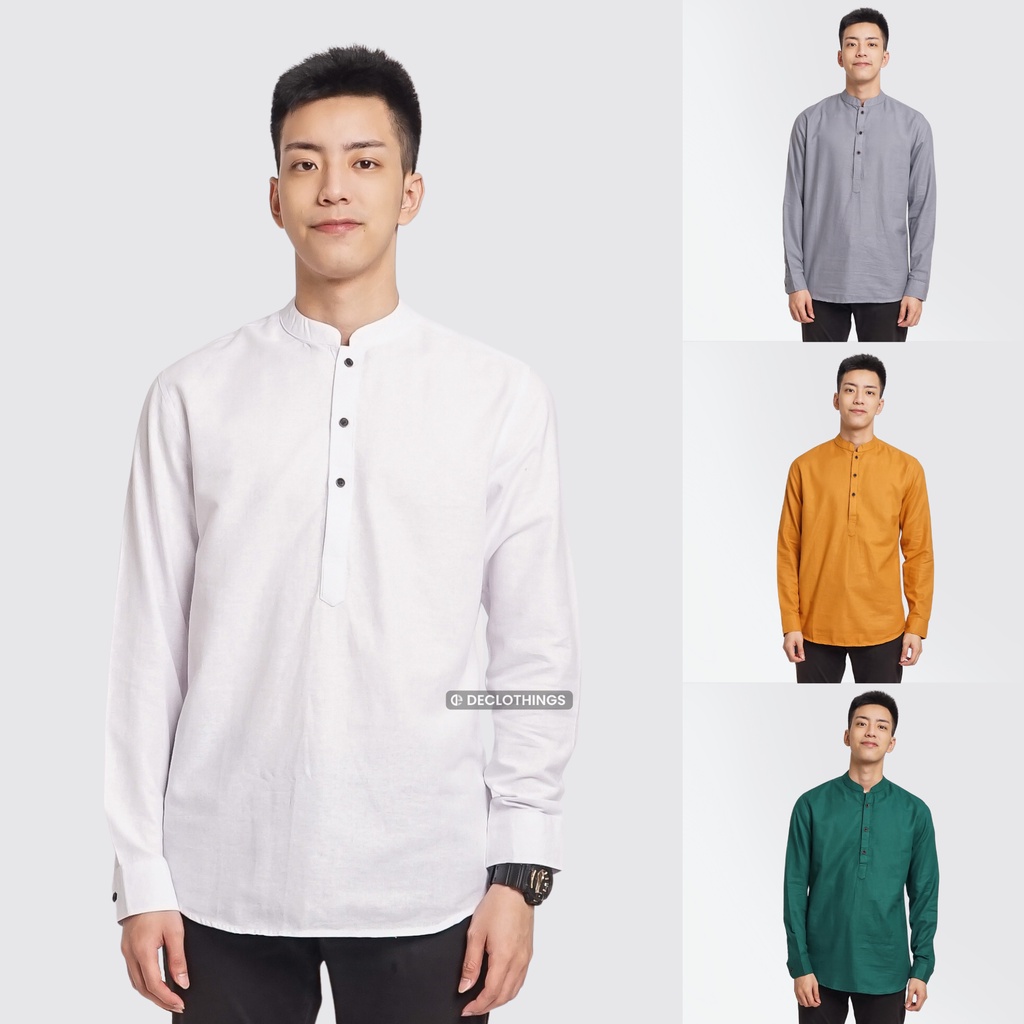 Baju Koko Pria Lengan Panjang Dewasa Kemeja Taqwa Busana Muslim Kokoh Putih Polos Bahan Katun Premium