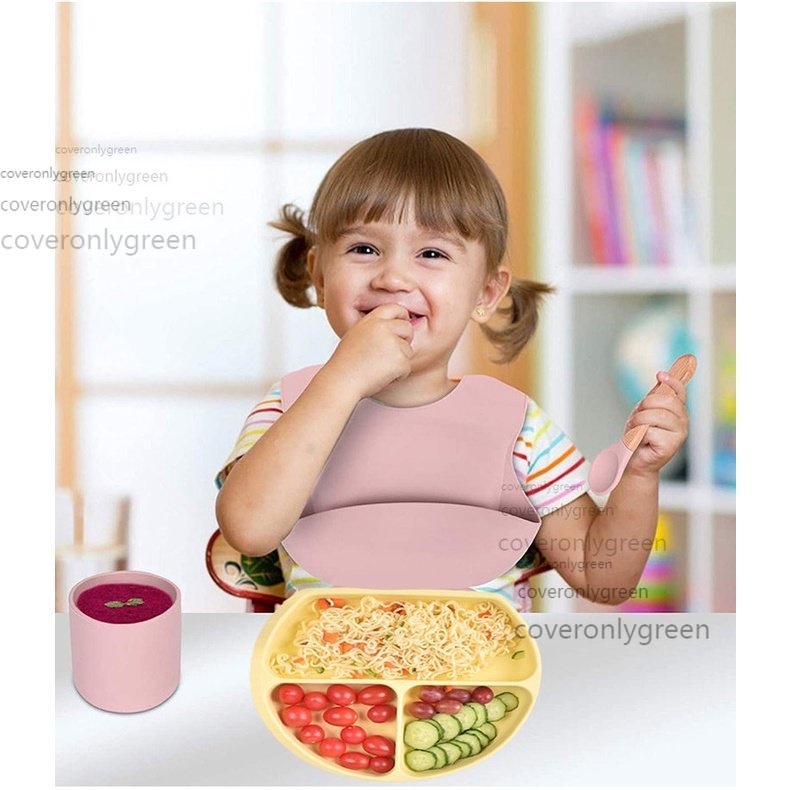 alat makan bayi alat makan silikon bebas drop proof tahan lama tempat makan bayi sendok garpu anak alat makan anak tahan suhu tinggi tahan formaldehida