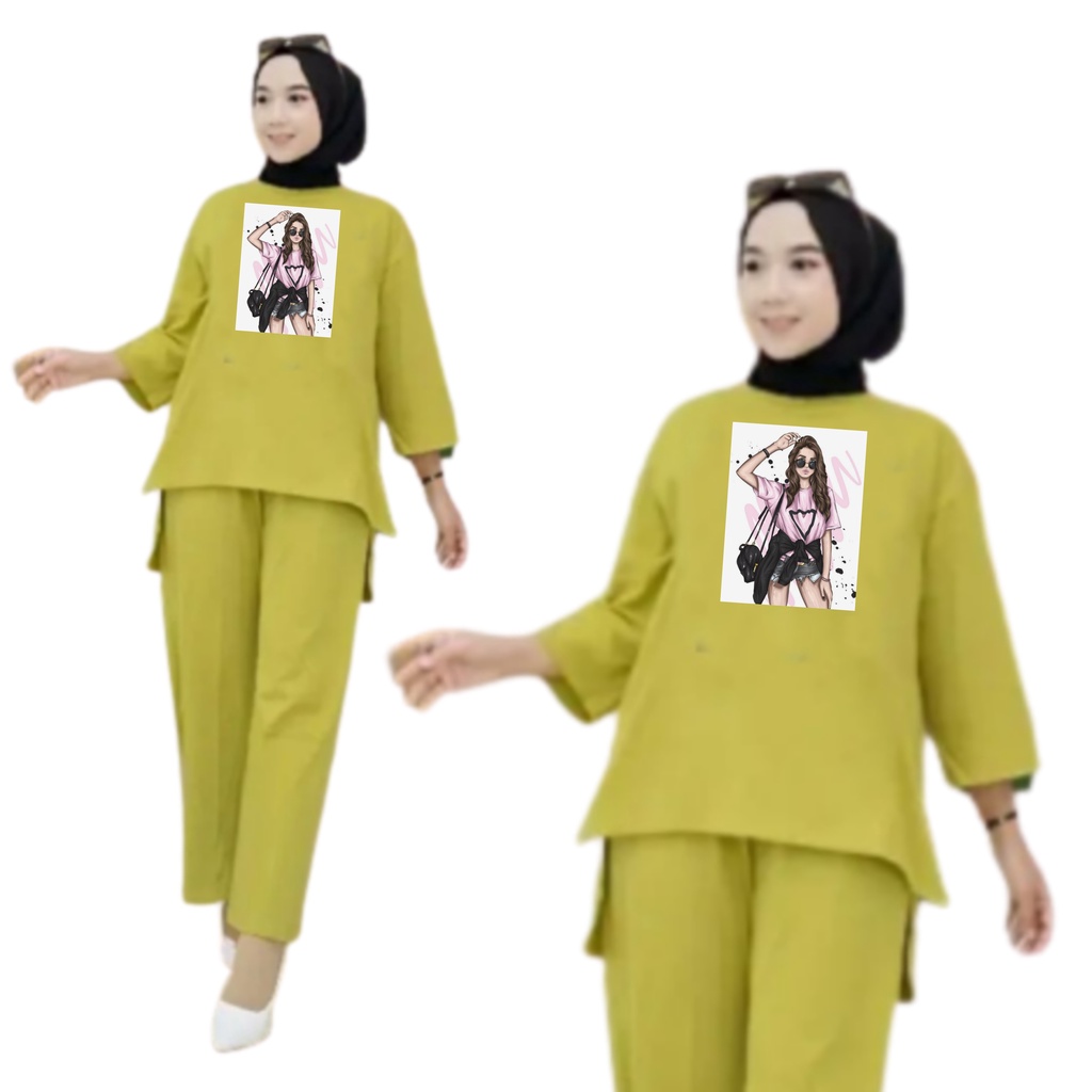 Setelan Kaos Wanita Dewasa Oversize Ld 130 cm Terbaru 2023 Viral Gambar DTF Bahan Kaos Babyterry Tangan 3/4 dan Celana Panjang One Set Wanita Dewasa Jumbo Kekinian Atasan Baju Wanita Dewasa Big Size Stelan Baju Wanita Santai Cewek KACA MATA