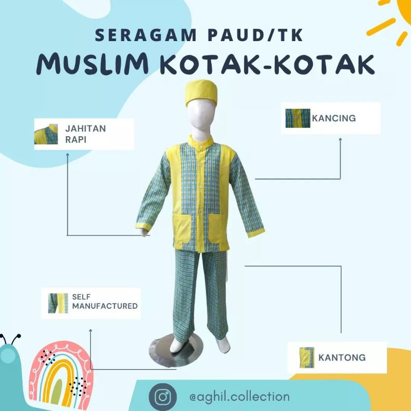 SERAGAM TK/PAUD MUSLIM KOTAK-KOTAK BAJU TK/PAUD KOTAK-KOTAK MLB
