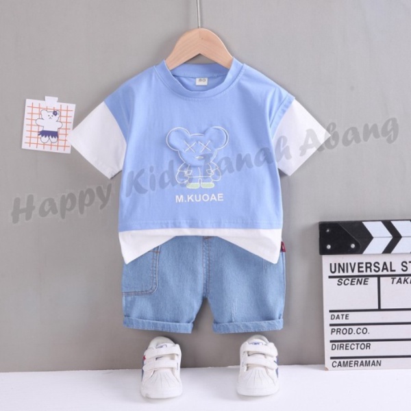 Unik PAKAIAN SETELAN BAJU KAOS ANAK LAKI LAKI LENGAN PENDEK IMPORT - PKS099-BIRU S Diskon